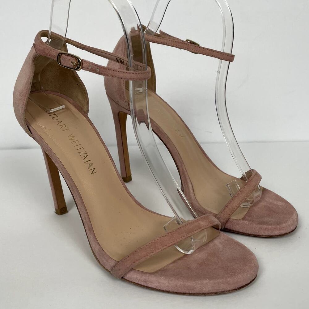 Stuart Weitzman NudistSong Sandal Womens 7.5 Pink Suede Evening Event Classic
